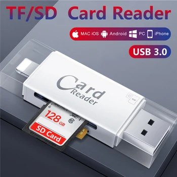 3 in 1 kaardilugeja SD Tf-Kaardi Lugeja & Micro SD Kaardi Adapter Arvuti, iPhone, iPad, Android, Mac,Micro-USB 3.0