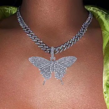Caraquet Luksus Miami Kuuba link Kett Kaelakeed Naistele Bling Rhinestone Big Butterfly Ripats Kaelakee Uus Mood Ehteid