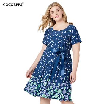 COCOEPPS Kleit Naiste 2020 Pluss Suurus Partei Suvel Polka Vintage Blue Dot Print Kleidid lahti Vabaaja 5XL 6XL Suur Suurus Vestidos