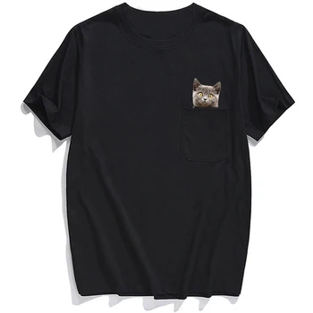 Loomade T-Särk moebränd suvel tasku kass trükitud t-särk meeste-naiste särgid Hip-hop tops naljakas puuvill tees