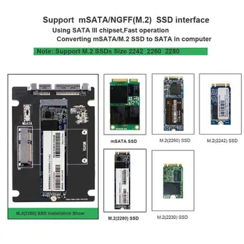MSATA & NGFF M2 SATA Adapter Converter mSATA/NGFF SSD 2,5 inch SATA adaptator Adapteri Tugi mSATA SSD + 2 M. NGFF SSD Uus