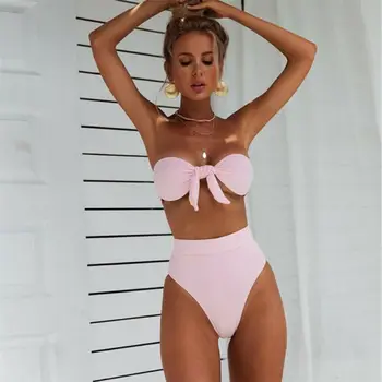 Naiste Bikinis 2020. Aasta Suvel Olkaimeton Rinnahoidja Maha Õla Bikiinid Komplekti Supelrõivad Ujumistrikoo Kõrge Waisted Thong Beachwear Ujumine Kostüüm