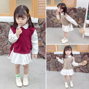 Sügisel Baby Vest gril on korea ümber Kaela Silmkoelised Villased Õhuke Laste Pullover väikelapse tüdruk riided