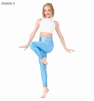 OVIGILY 22 Värve Lapse Kõrge Waisted Säärised Tüdrukute Võimlemine Nailon-Spandex Dance Kids Püksid Must Kõhn Fitness Püksid