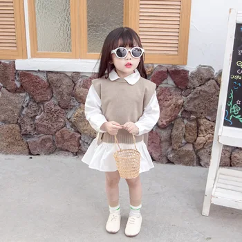 Sügisel Baby Vest gril on korea ümber Kaela Silmkoelised Villased Õhuke Laste Pullover väikelapse tüdruk riided