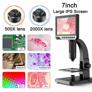 7inch kõrglahutusega Ekraan, 2000X Digitaalne Mikroskoop 12 MP Kaamera 1080p Video Bioloogiliste Rakkude & Industrial Luup