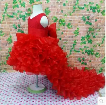 2017 Red Flower Girl Kleidid Kõrge Väike lusikas varrukateta Põranda Pikkus Satiin Tülli Pall Kleit Lapsed Pulmad peokleidid