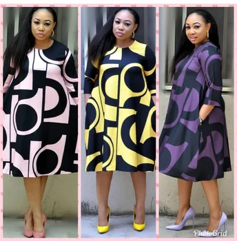 2019 Uus Mood Traditsioonilise Aafrika Prindi Disain Bazin Poole Varruka Dashiki Kleit Pluss Suurus Daam 3XL Naiste Riided Elegantne