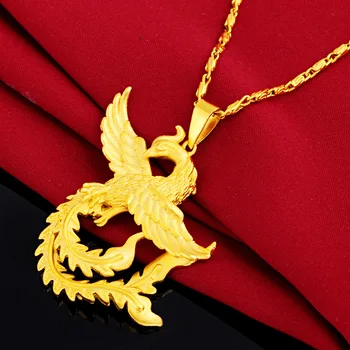 2020. aasta Mood Tarvikud 3D kullast Naiste kullatud Golden Phoenix Pendant Liiva Kuld Pulm Ripats Kaelakee Ehted