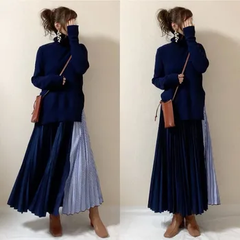 2020 Elegantne Pulloverid Kootud Kleit-korea, Jaapan Stiil Naiste Kudumid Pikad Varrukad Segast Maxi Kleit Femme Vestiods Uus