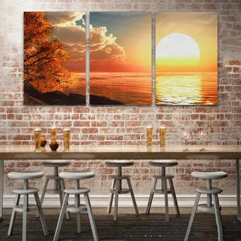 3tk 400x600mm Cascade Päev Päikeseloojangut Stseeni Seina Art Pilt Dekoratiivsed Lõuendile Maali Poster elutuba Kodu Kaunistamiseks