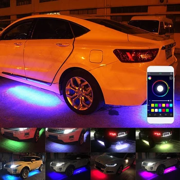 4tk Auto RGB LED Valgus All LED Ribad Tuled, 7 Värvid Toru Alaosa Süsteemi Neoon Šassii Kerge Komplekt Serveri Jaoks Cruze