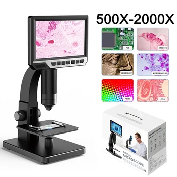 7inch kõrglahutusega Ekraan, 2000X Digitaalne Mikroskoop 12 MP Kaamera 1080p Video Bioloogiliste Rakkude & Industrial Luup
