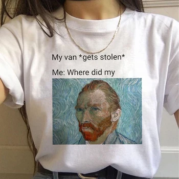 90s Vintage t-särk Mood Top Tees Naine Vincent Van Gogh Harajuku Esteetiline tshirts Naiste õlimaal Ullzang Naljakas t-särk