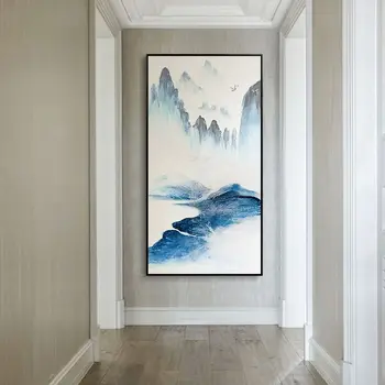 Abstraktne Seina Art Hiina Traditsiooniline Mägi Vee Paadi Udu Plakat Looduse Lõuend Print Pikk Suuruse Seina Pildid elutuba