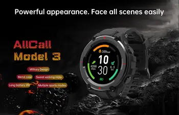 ALLCALL Mudel 3 Smart Watch Sõjalise Disain Südame Löögisageduse, vererõhu Monitor Ilm Ekraan Muusika Kontrolli Väljas Smart vaadata