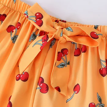 Armas naiste pidžaama komplekti oranž värv magus kirss trükitud põhjuslik pajama komplekti mood softy pidžaama daamid