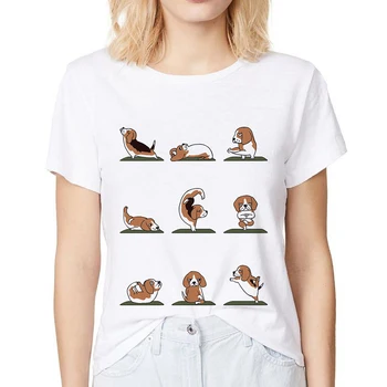 Armas yogaBeagle beagle naljakas t-särk naiste suvel uued valged vabaaja femme tüdruk kawaii streetwear tshirt lühikesed varrukad