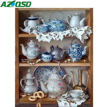 AZQSD 5D DIY Diamond Maali Köök Kodu Kaunistamiseks Square Diamond Drill Mosaiik Tee Pot Pilt Rhinestone Täis Komplekt