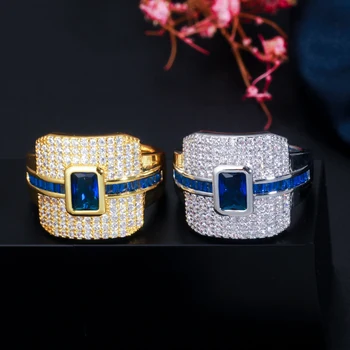 BeaQueen Luksus Disainer Monaco Dubai Kollase Kulla Värvi Suur Ruut Sinine Roheline Pulm Ansamblid Engagement Rõngad Naiste Ehted R099