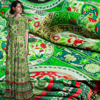 Bohemian stiil trükitud punane ja roheline lilleline pure silk krepp de chine riie,õmblemise seelik,kleit,särk,pluus,käsitöö laevatehase