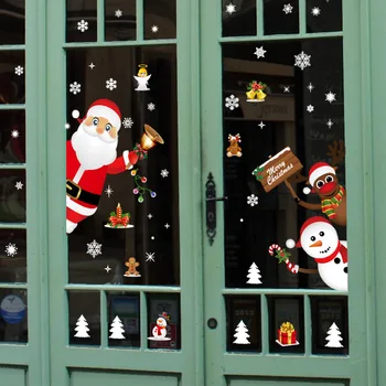 Cartoon Christmas Kleepsud Aknas Presentatsioon Eemaldatav Santa Klausel Lumememm Home Decor Decal Liim PVC Uus Aasta Klaas Seinamaaling
