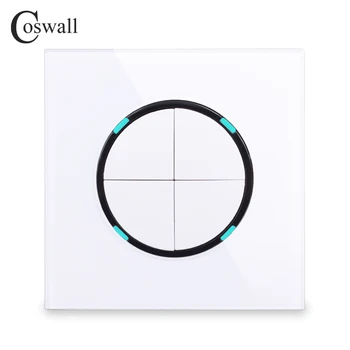Coswall 2018 Uute tulijate 4 Gang 1 Viis Random Nuppu On / Off Seina Valguse Lüliti (LED Indikaator Crystal Glass Panel