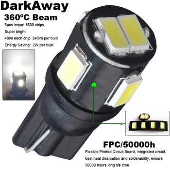 DarkAway T10 W5W 168 Led Pirnid 5630 6-Smd Auto Auto LED-Dome Kaart Pagasiruumi numbrimärk Valgus Lamp Pirn T10 Led Valgustus 4tk