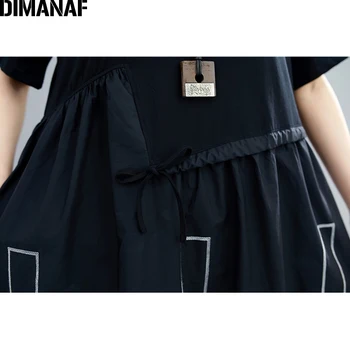 DIMANAF Suvel Pluss Suurus Kleit Naiste Riided Elegantne Daam Vestidos Tikandid Naine Sundress Lahti Plisseeritud Must Segast