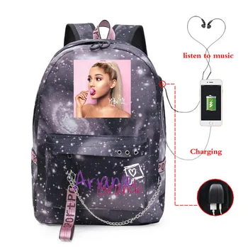 Feminina Ariana Grande Koolikotid Moe Aksessuaar Seljakott Laadimine Usb Teismelised Tüdrukud Bookbag Sülearvuti Seljakott Reisi Bagpack