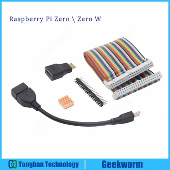 Geekworm Vaarika Pi Null \ Null W GPIO Kaabel+USB OTG Kaabel+Mini-Hdmi Adapter+2x20 Pin Isane Päise+Vask Soojust-Valamu komplekt 5in1