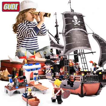 GUDI Kariibi mere Piraadid Musta Pärli Ghost Ship suur Mudelite alustalad haridus-Tellised Sünnipäeva Mänguasi Ühilduva
