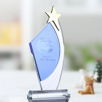 H&D Crystal Sõidavad Star Kujuga Trofee Graveeritud Logo Või Sõnad Klaas Sport Suveniirid Trofee League Cup Võistluse Auhind Home Decor