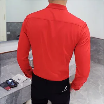 Hiina seista krae särk mees 2019 uus aasta sügisel solid color slim särk Chemise Homme meeste vabaaja äri sotsiaalne kleit särk 5XL