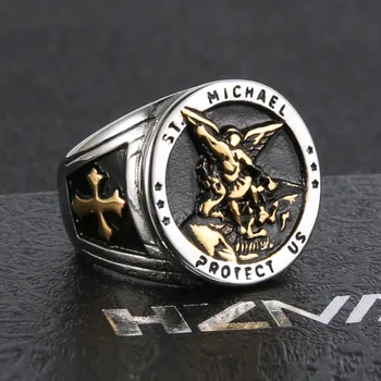 HZMAN St. Michael San Miguel Suurepärane Kaitsja Peaingel Võidu Saatan Figuriin Roostevabast Terasest Amulett Ringi