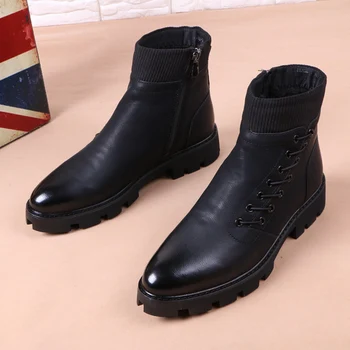 Itaalia brändi disainer meeste vaba aja veetmise kauboi saapad, naturaalne nahk platvorm kingad musta sügis-talv ankle boot lühike botas mees