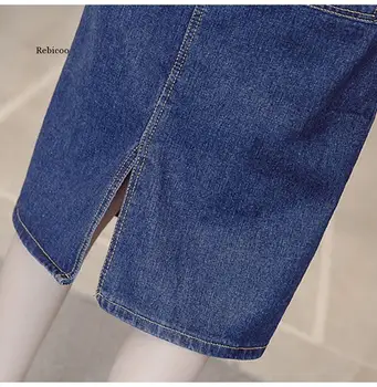 Jeans Seelik Pluss Suurus Seelikud Naistele Suvel Kõrge Vöökoht Midi Denim Seelik Rihmad Seelikud, Millel on Taskud Naine 2020 S-5XL