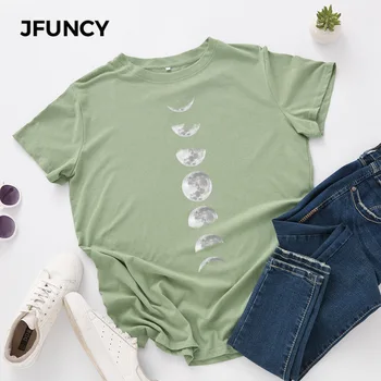 JFUNCY Pluss Suurus Tshirt S-5XL noorkuu Print T-Särk Naistele Puuvill O Kaela Lühikese Varrukaga T-Särk Tops Suvel Vabaaja Särke