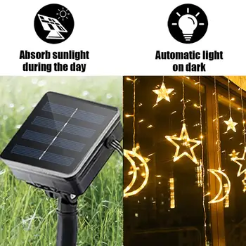Jõuluehe Solar Powered LED Kardin Tuled Tähed Kuudest Juhitava 8 Valgustus režiimi, Taimer Twinkle String Valgus