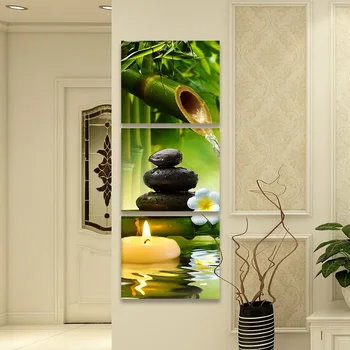 Kaasaegne 3 Paneeli SPA Zen Stone Flower Lõuend Trükib Täiuslik Bamboo Green Pildid Lõuendil Seina Art Home Decor elutuba
