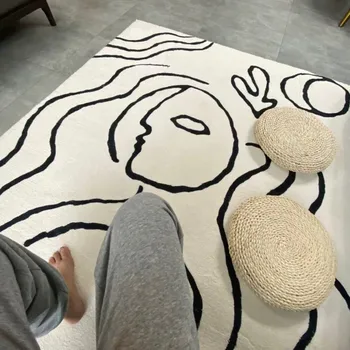 Kaasaegne stiil abstraktne muster fliis kangas trükitud kunsti vaipa aastal beež värv , INS populaarne teenetemärgi diivanilaud põranda matt