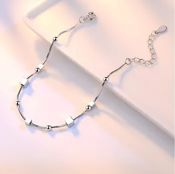 Korea Fashion Multi-layer 925 Sterling Hõbe Ehted Jäätunud Viie osutas Star bead Chain Kasti Naiste Käevõru SB13
