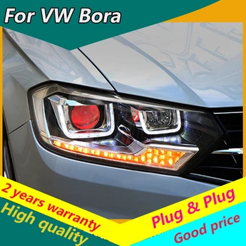 KOWELL Auto Stiil VW Bora pesuseade 2016, Bora pea lamp led PÄEVATULED ees Bi-Ksenoonlaternad ja Objektiivi Double Beam HID KIT