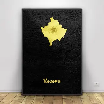 Kuldne Kaart Kosovo Art Canvas Poster Home Decor Maali Raamita