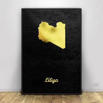Kuldne Kaart Liibüa Lõuend Seina Maali Kunst Pildid prindib home decor Plakat Seina Kaunistamiseks elutuba