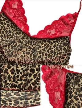 KUUM Seksikas Leopard punane PITS minidress Babydoll Pesu Chemises Aluspesu Poolläbipaistev kostüümid Nightgowns Catsuit kleit+G string