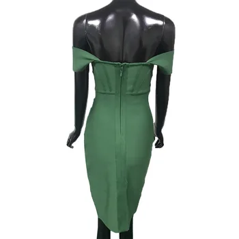 Kõrge Kvaliteet, Sügav Roheline Slash Kaela Bodycon Seksikas Rayon Sidemega Kleit Elegantne Klubi Partei Kleit