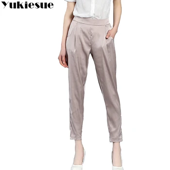 Kõrge talje sifonki haaremi püksid tahke silk OL office vabaaja püksid naiste püksid rayon Pluss suurus 4XL lahti pahkluu pikkusega püksid