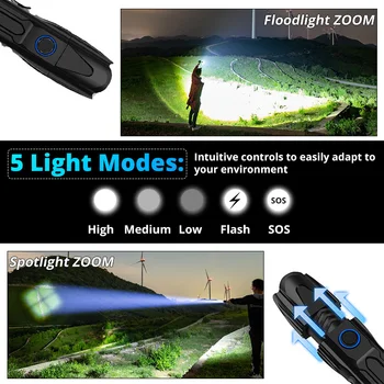 Kõrgeim luumenit kõige võimsam XHP90 LED Taskulamp Zoom Taktikaline XLamp 90.2 Tõrvik Veekindel Lamp kasutada 26650 aku jahi