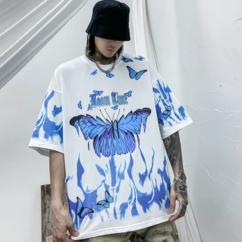 LACIBLE Sinine Liblikas Hip-Hop Streetwear T-Särk Meestele 2021 Vabaaja Puuvillane Harajuku Lühikese Varrukaga Topid Liiga Meeste T-Särk